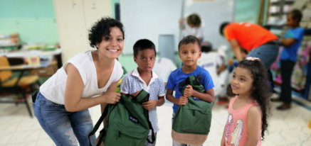 Delivering more backpacks at Mamoni Arriba